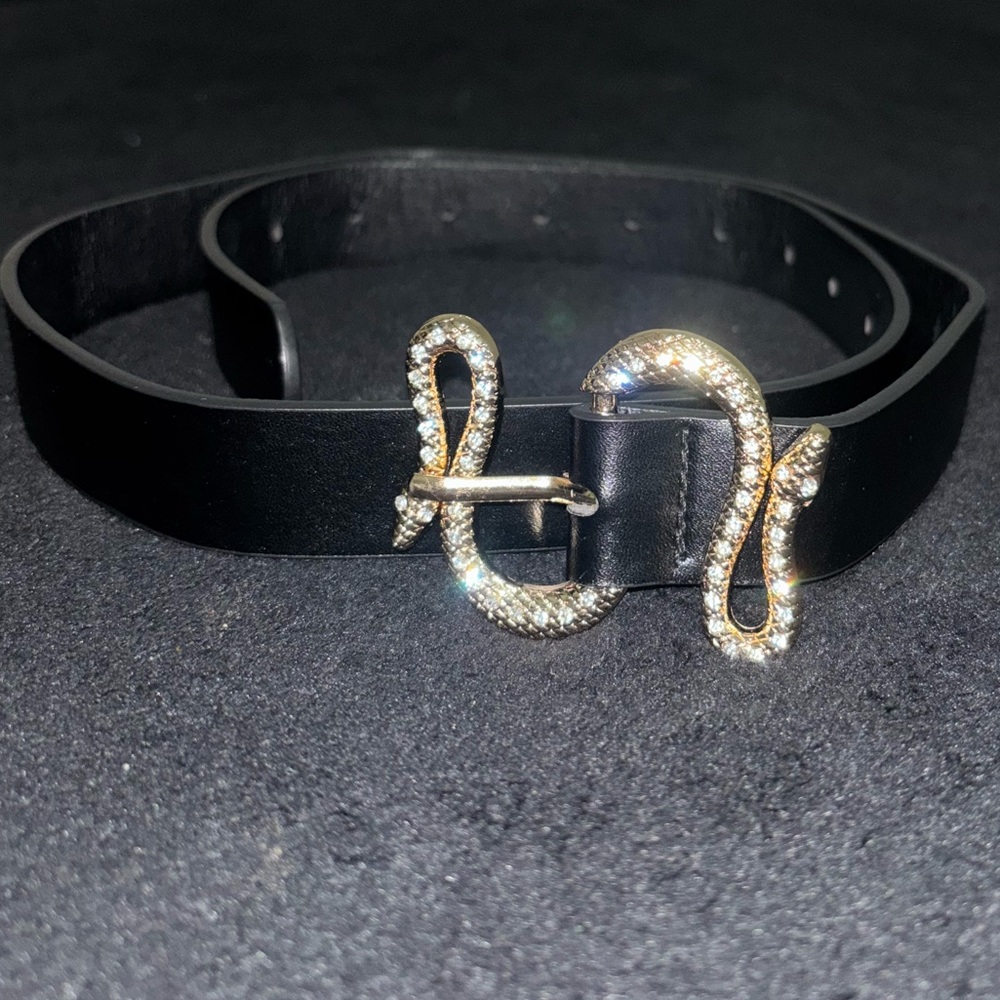 Elegant Black Belt with Gold Buckle